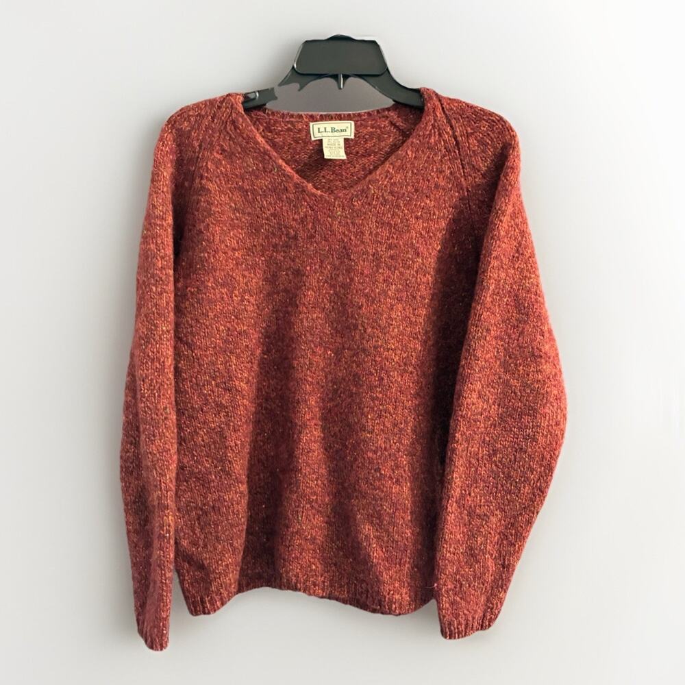 LL Bean Mens Sweater Sz Med Wool Rayon Blend Pullover Burnt Orange Crewneck Knit